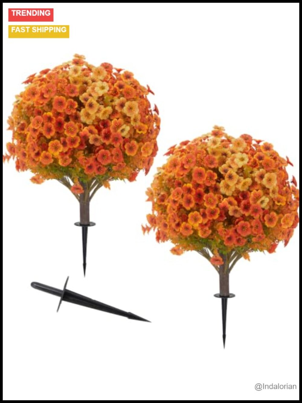 2-Pack Artificial Fall Flower Topiary Stakes Weatherproof Outdoor Decor